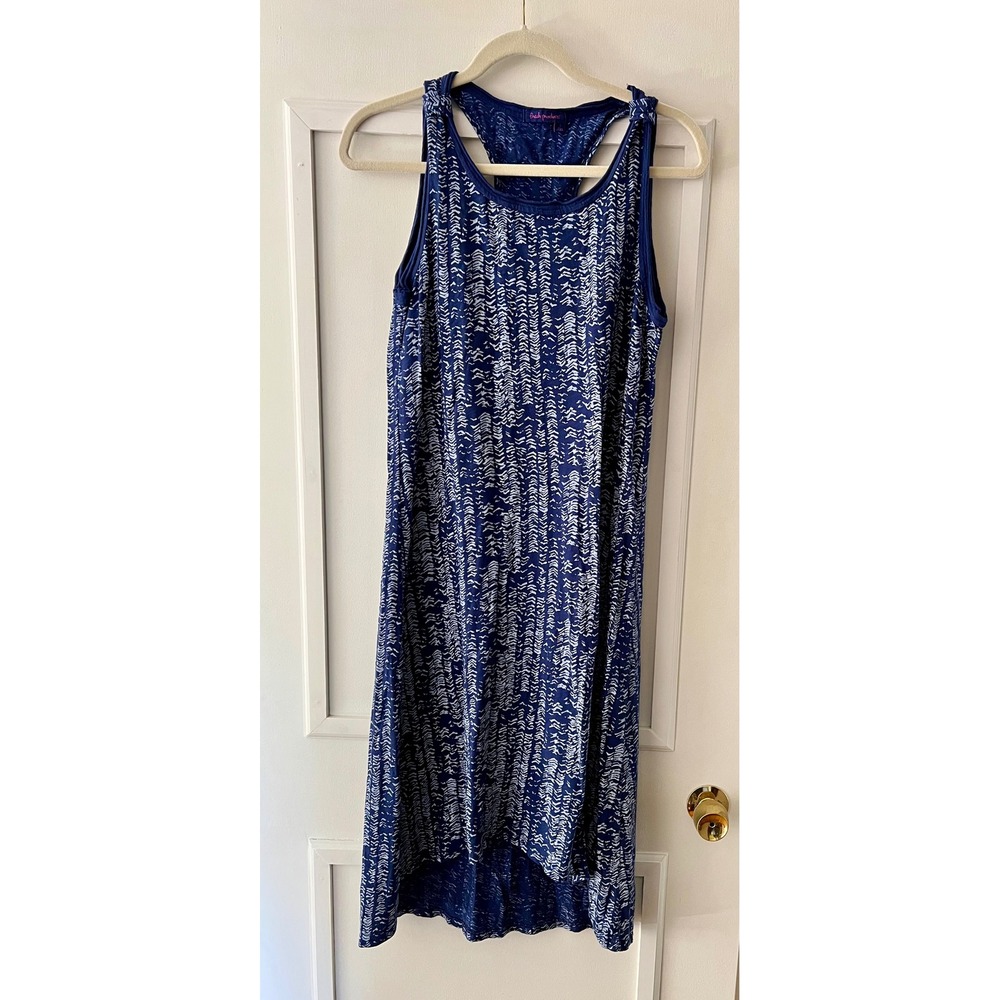 Fresh Produce Navy Blue White Chevron Racerback High Low Cotton Dress Small